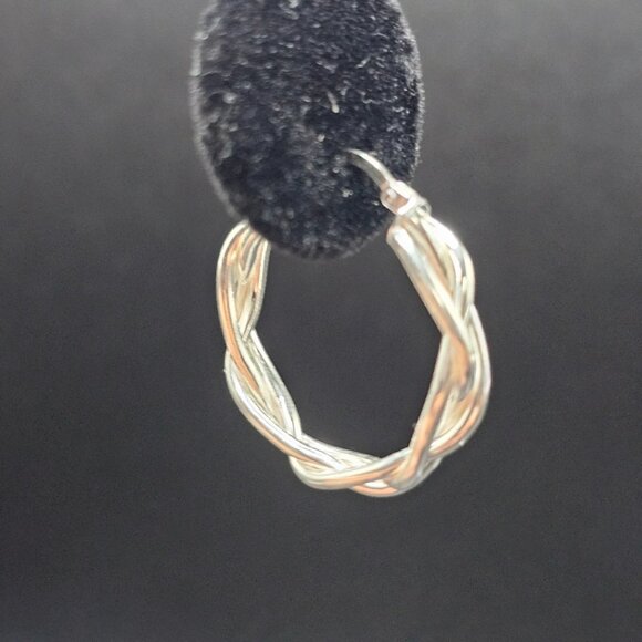 Sterling Silver 925 High Polished Weave Hoop Earrings Inner 21mm - Picture 7 of 10